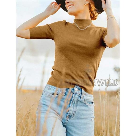 Business Casual Tops for Women Dressy Cute Tops Mock Turtleneck Tshirts Shirts - Picture 2 of 7